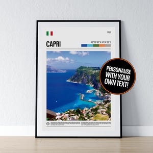 Capri Island Poster Capri Wandkunst Capri Koordinaten Italien Fotodruck Capri Neapel Amalfiküste Reisegeschenk Poster Print Home Wanddekor