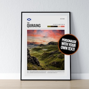Póster de Quiraing, arte mural de Quiraing, coordenadas de Quiraing, isla de Skye, Escocia, impresión fotográfica, regalo de viaje, póster impreso, decoración de pared para el hogar