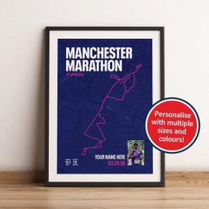 Póster personalizado del tiempo del Maratón de Manchester, impresión de maratón, póster de carrera, mapa de maratón, regalo de maratón, impresión personalizada