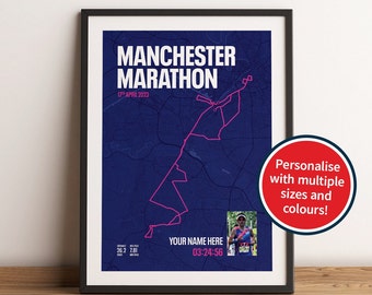 Personalised Manchester Marathon Time Poster, Marathon Print, Running Poster, Marathon Map, Marathon Gift, Customised Print