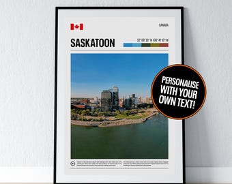 Saskatoon Poster Saskatoon Wall Art Saskatoon Coordinates Canada Photo Print Travel Gift Poster Print Home Wall Decor
