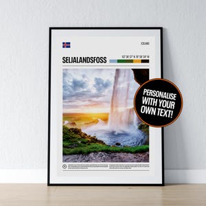 Wasserfall Seljalandsfoss Poster Seljalandsfoss Island Wand Kunst Isländische Koordinaten Foto Druck Reise Geschenk Poster Druck Home Wand Dekor