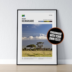 Mount Kilimanjaro Poster Mount Kilimanjaro Wandkunst Kilimanjaro Koordinaten Tansania Foto Druck Reise Geschenk Afrika Poster Print Home Wall