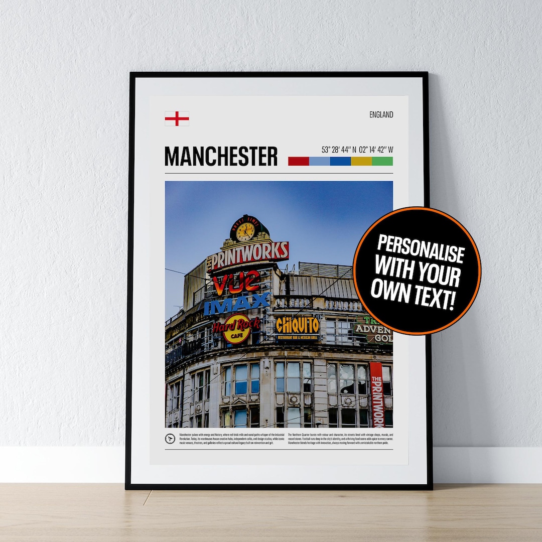 Manchester Poster Manchester Poster Manchester Wall Art Manchester Coordinates England ...