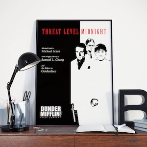 Threat Level Midnight - The Office Movie, Poster, Print, Wall Art, Decor, Scarn, Michael Scott, Dwight Schrute, Jim Halpert, Dunder Mifflin