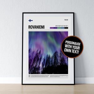 Rovaniemi Poster Rovaniemi Wand Kunst Aurora Borealis Nordlichter Koordinaten Foto Druck Reise Geschenk Finnland Poster Print Home Wand Dekor