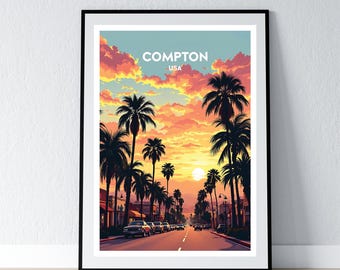 Compton Poster Los Angeles Print California Wall Art Gift Travel USA Poster Print Home Wall Decor Illustration