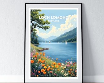 Loch Lomond Poster Lomond Print Scotland Wall Art Gift Travel Scottish Poster Print Home Wall Decor Illustration