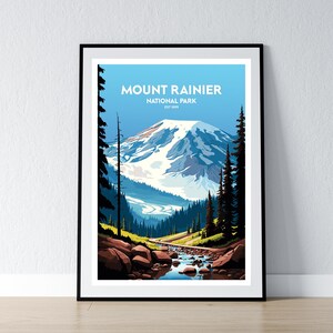 Affiche du parc national du Mount Rainier Impression du parc national du Mount Rainier Impression minimaliste de l'affiche Impression décoration d'intérieur Art mural Cadeau de voyage WPA