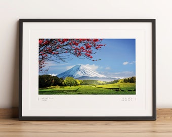 Mount Fuji Print, Mount Fuji Poster, Mount Fuji Coordinates, Mount Fuji Wall Art, Tokyo Japan Print, Mount Fuji Travel, Home Decor