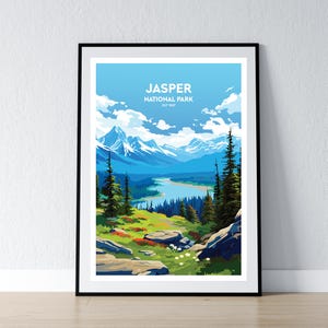 Póster del Parque Nacional Jasper Impresión del Parque Nacional Jasper Impresión de póster minimalista Decoración del hogar Arte de pared Regalo de viaje Impresión de póster de WPA Canadá