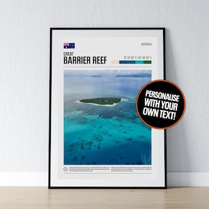 Great Barrier Reef Poster Coral Reef Wand Kunst Australien Koordinaten Foto Druck Queensland Reise Geschenk Poster Print Home Wand Dekor