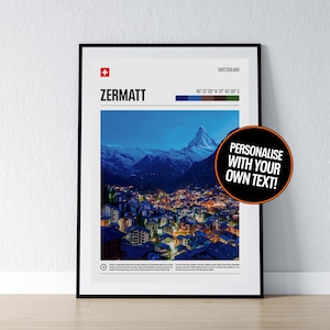 Zermatt Poster Zermatt Wall Art Matterhorn Koordinaten Fotodruck Reisegeschenk Schweizer Alpen Poster Print Home Wanddeko
