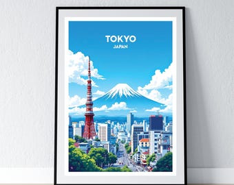 Tokyo Poster Tokyo Japan Print Japanese Wall Art Gift Travel Poster Print Home Wall Decor Illustration
