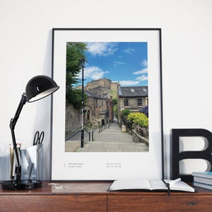 Impressão do Castelo de Edimburgo, pôster de Edimburgo, coordenadas de Edimburgo, arte da parede de Edimburgo, preto e branco de Edimburgo, viagens de Edimburgo