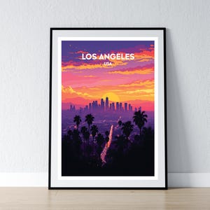 Los Angeles Poster LA Skyline Print California Wall Art Gift Travel Poster Print Home Wall Decor Illustration