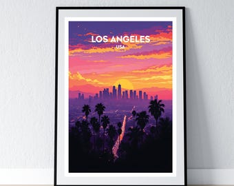 Los Angeles Poster LA Skyline Print California Wall Art Gift Travel Poster Print Home Wall Decor Illustration