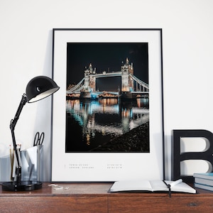 London Print, London Poster, Tower Bridge Poster Print, London Coordinates, London Wall Art, London Black and White, London Travel, Decor