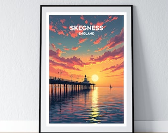 Skegness Poster Skegness Print Skegness Wall Art Gift Travel Poster Print Home Wall Decor Illustration