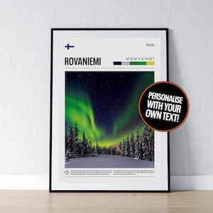 Rovaniemi Poster Rovaniemi Wand Kunst Aurora Borealis Nordlichter Koordinaten Foto Druck Reise Geschenk Finnland Poster Print Home Wand Dekor