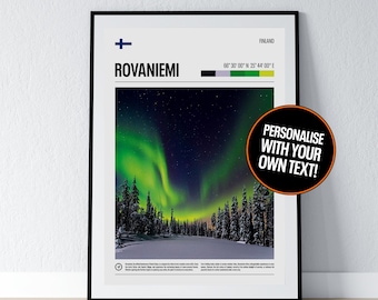 Rovaniemi Poster Rovaniemi Wall Art Aurora Borealis Northern Lights Coordinates Photo Print Travel Gift Finland Poster Print Home Wall Decor