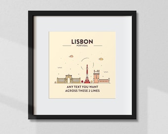 Personalised Lisbon Print, Customised Lisbon Poster, Lisbon Coordinates, Lisbon Wall Art, Wall Print, Travel Gift, Souvenir, Home Decor