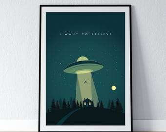 Voglio credere Poster UFO Abduction Stampa Mulder Scully Alieni Disco volante Decorazione murale TV classica di culto