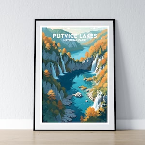Plitvicer Seen Nationalpark Poster Plitvicer Seen Nationalpark Druck Minimalistisches Poster Print Wohnkultur Wand Kunst Reise Geschenk WPA