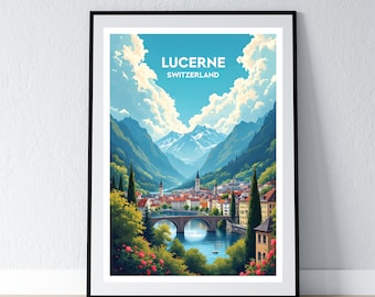 Cartaz de Lucerna, impressão da Suíça, arte de parede suíça, presente, pôster de viagem, impressão, decoração de parede para casa, ilustração