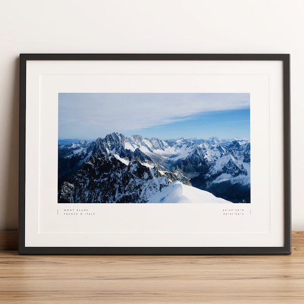 Mont Blanc Print, Mont Blanc Poster, Mont Blanc Coordinates, Mont Blanc Wall Art, Mont Blanc Black and White, Mont Blanc Travel, Home Decor
