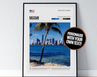 Miami Poster Miami Wall Art Miami Beach USA Coordinates Photo Print Travel Gift Poster Print Home Wall Decor