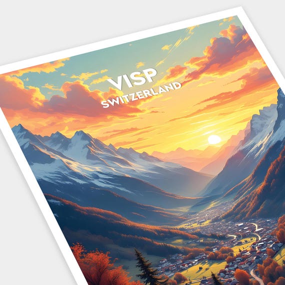 Visp Switzerland Poster Visp Print Swiss Alps Wall Art Gift Travel