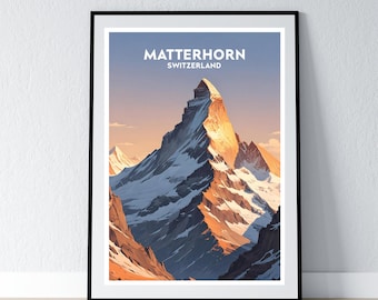 Matterhorn Print, Matterhorn Poster, Matterhorn Vintage Retro Print, Matterhorn Vintage Retro Poster, Matterhorn Wall Art, Swiss Alps Print