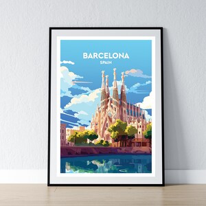 Barcelona Poster Barcelona Druck Barcelona Wand Kunst Geschenk Reise Poster Druck Home Wand Dekor Illustration La Sagrada Familia Spanien WPA