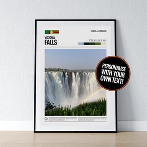 Poster delle Cascate Vittoria, Arte murale delle Cascate Vittoria, Coordinate delle Cascate Vittoria, Stampa fotografica delle cascate, Poster da viaggio, Stampa, Decorazione da parete per la casa