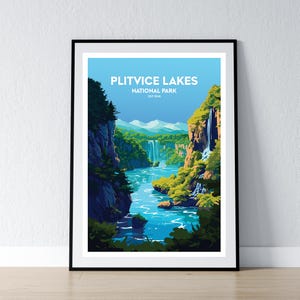 Plitvicer Seen Nationalpark Poster Plitvicer Seen Nationalpark Druck Minimalistisches Poster Print Wohnkultur Wand Kunst Reise Geschenk WPA