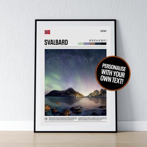 Svalbard Aurora Borealis Poster Svalbard Northern Lights Wall Art Svalbard Norway Coordinates Photo Print Travel Gift Poster Print Home Wall