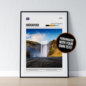 Skogafoss Wasserfall Poster Skogafoss Island Wandkunst Skogafoss Koordinaten Fotodruck Reisegeschenk Poster Print Home Wanddeko