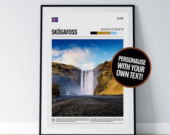 Skogafoss Waterfall Poster Skogafoss Iceland Wall Art Skogafoss Coordinates Photo Print Travel Gift Poster Print Home Wall Decor