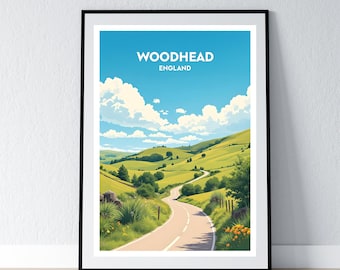 A628 Woodhead Pass Poster Glossop Print Manchester Sheffield Wall Art Gift Peak District Travel Poster Print Home Wall Decor Illustration