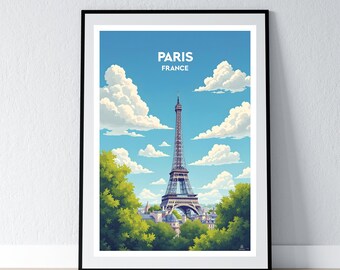 Paris Poster Eiffel Tower  Paris Print Paris Wall Art Gift Travel France Poster French Print Home Wall Decor Illustration