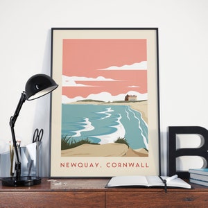 Cartel de estilo vintage de Newquay - Cornwall Travel, Impresión, Arte de pared, Playa Fistral, Decoración, Wanderlust, Retro, Diseño de interiores
