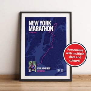 Póster personalizado de la hora del maratón de Nueva York, impresión de maratón, póster para correr, mapa de maratón, regalo de maratón, impresión personalizada