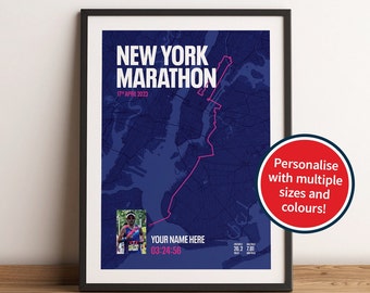 Personalised New York Marathon Time Poster, Marathon Print, Running Poster, Marathon Map, Marathon Gift, Customised Print