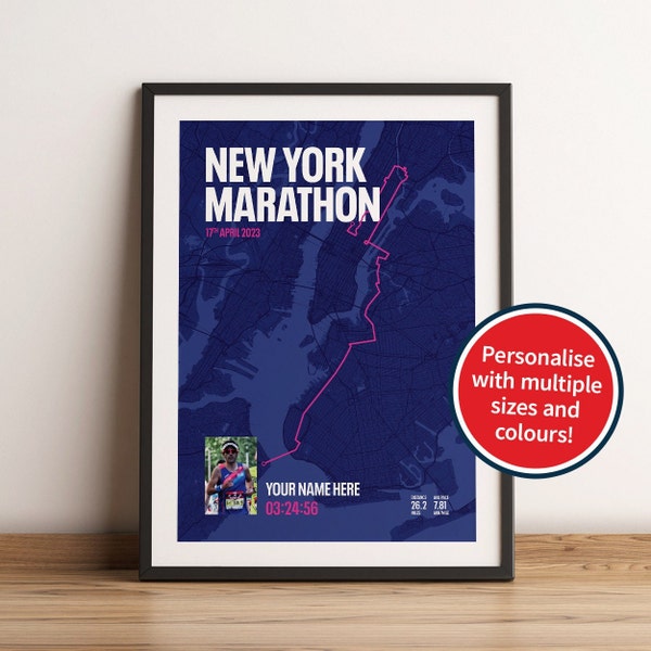 Personalised New York Marathon Time Poster, Marathon Print, Running Poster, Marathon Map, Marathon Gift, Customised Print