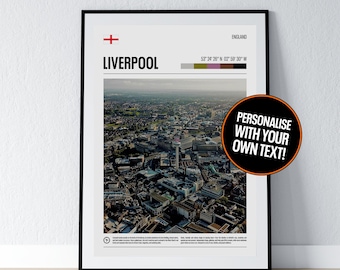 Liverpool poster Liverpool muurkunst Liverpool coördinaten Engeland fotoprint Engelse reiscadeau poster print thuis muurdecoratie