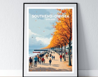 Southend On Sea Poster Southend Waterfront Print England Wall Art Gift Travel British Poster Print Home Wall Decor Illustration