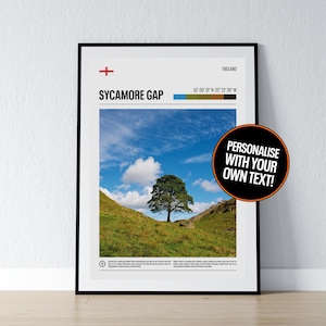 Sycamore Gap Tree Poster Sycamore Gap Tree Wall Art Northumberland Koordinaten Foto Druck Reise Geschenk Poster Print Home Wand Dekor