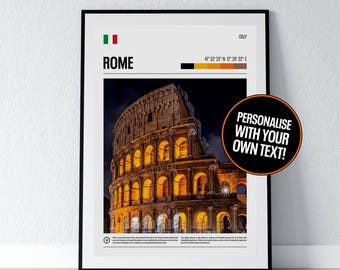Rome Italy Poster Colosseum Wall Art Rome Coordinates Italy Photo Print Travel Gift Italian Poster Print Home Wall Decor