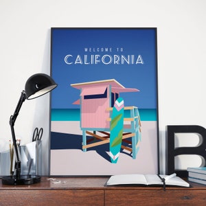 California Print, California Poster, California Vintage Retro Print, California Vintage Retro Poster, California Wall Art, California Travel